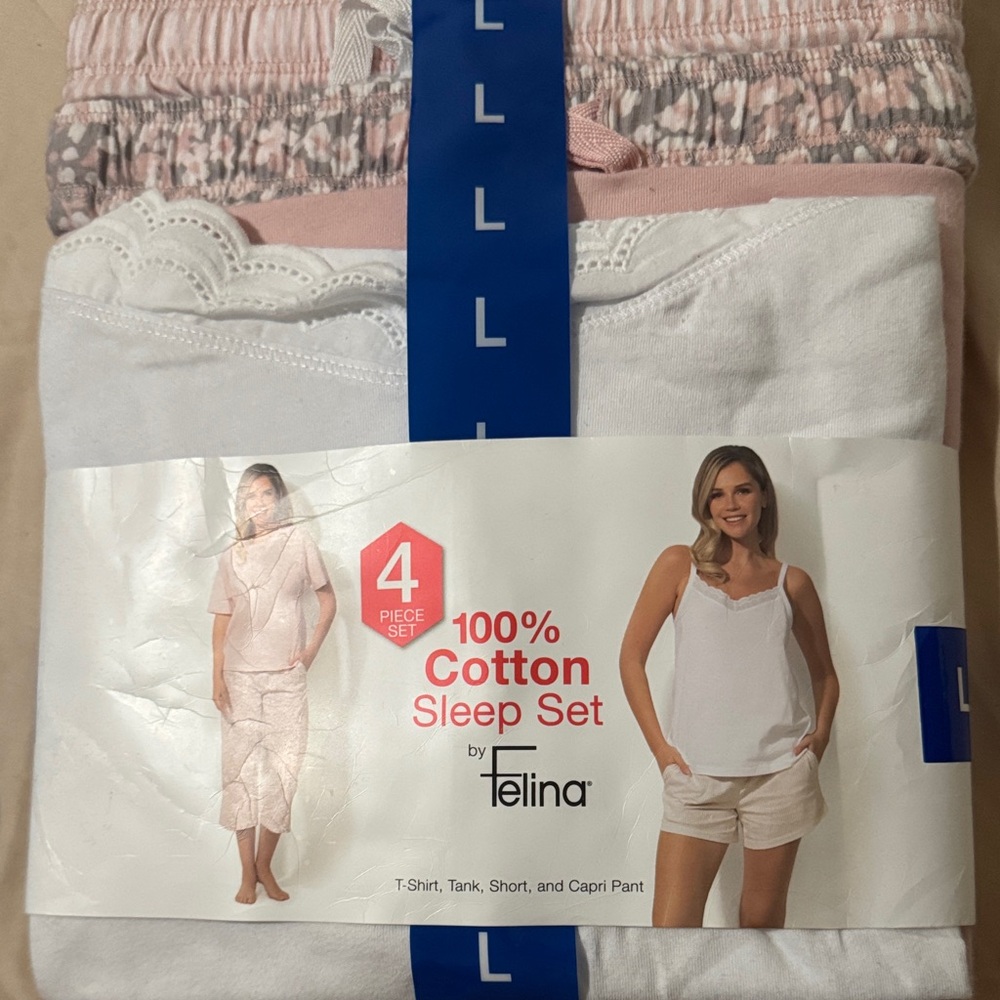 Felina Women's Cotton Sleep Set - Pink and White